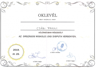 Csabi_Fanni__Orszagos_Miskolci_Jogi_Disputa_Verseny2019_Kulondij